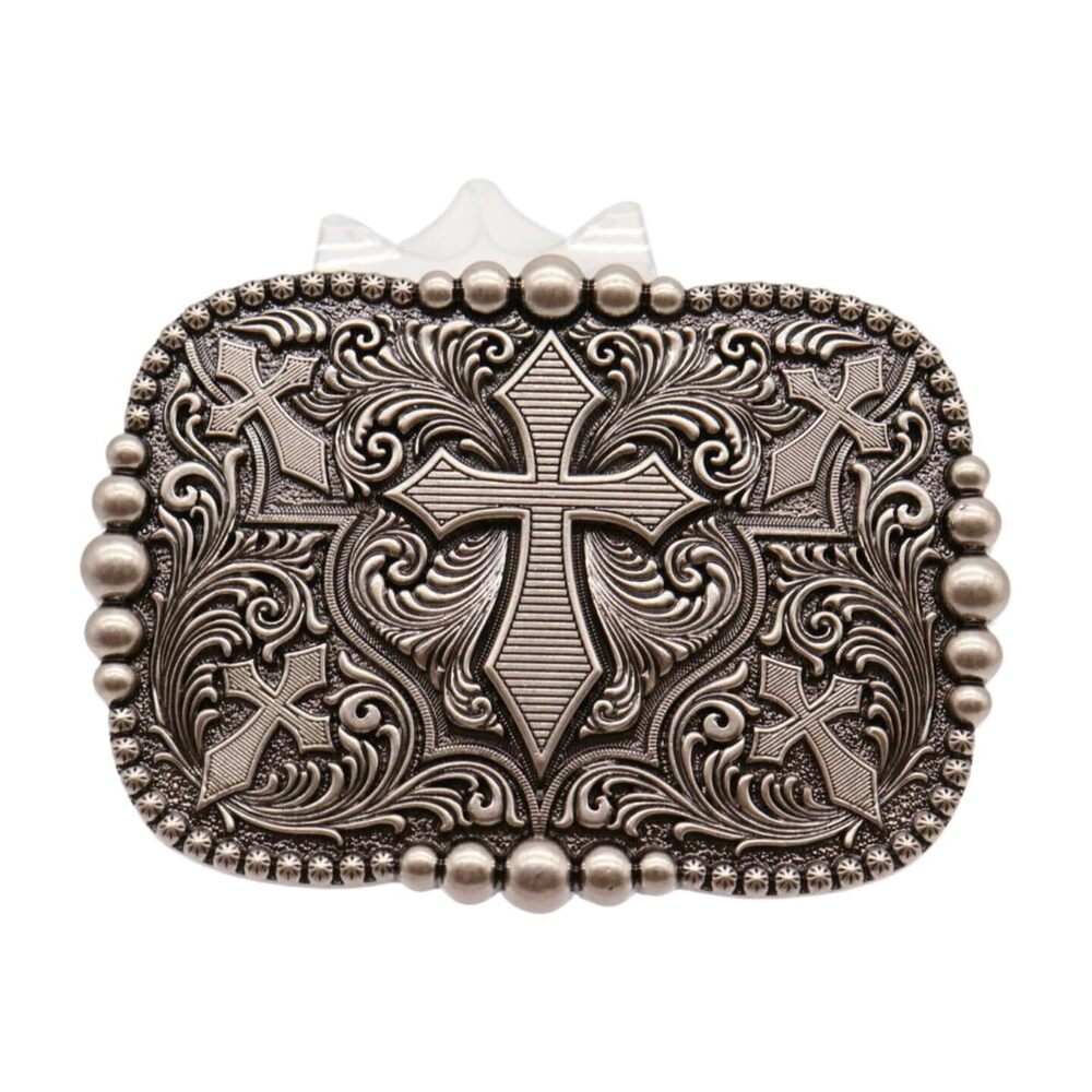 3543 Cowboy Western Fashion Belt Buckle Silver Metal Cross Weekend